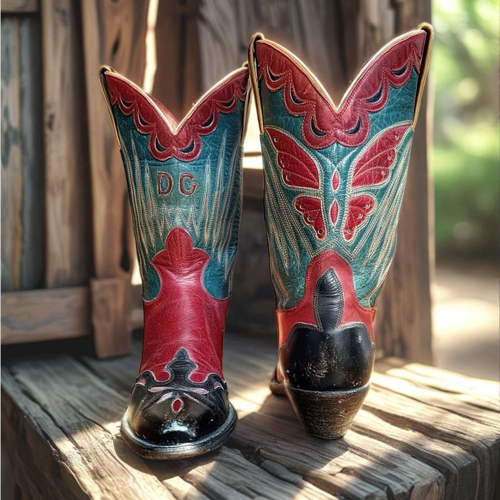 Women’s Size 5 M - 1950’s Custom Cowboy Western Boots “DG” Butterflies